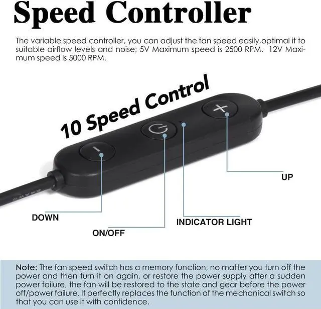 Alt view image 4 of 5 - xiaoqijia USB 80MM Cabinet Fan 5V Quiet Cooling Fan DC 12V IPX5 Waterproof Fan System 4" with 10 Speed Control, for Home Theater AV Cabinets Greenhouse Kennel Computer Cabinet Component Cooling