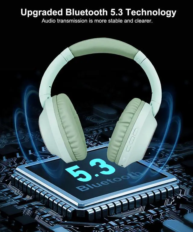 Alt view image 2 of 5 - XuanGui Over Ear Wireless Bluetooth Headphones, 20H Playtime Wireless Headphones, HiFi Stereo and Lightweight Foldable Headphones with FM Radio, SD/TF for Home Work NX300, Green