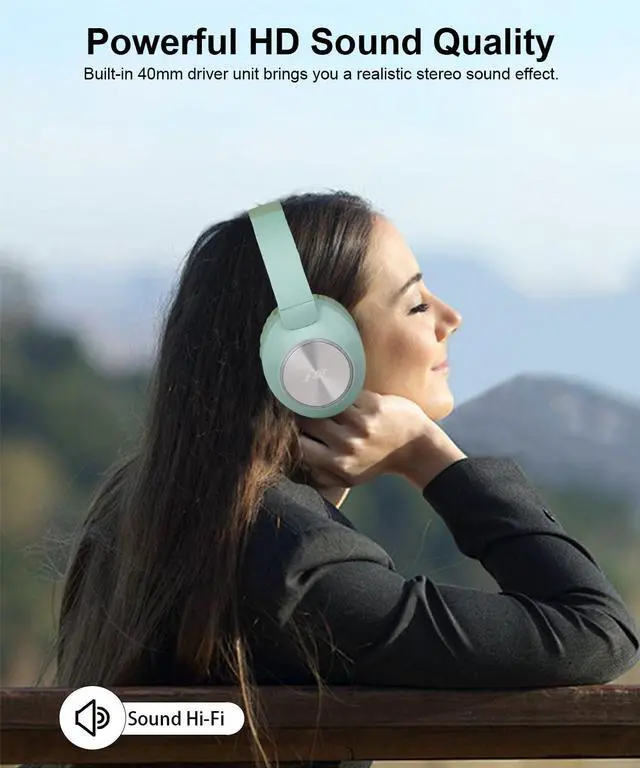 Alt view image 3 of 5 - XuanGui Over Ear Wireless Bluetooth Headphones, 20H Playtime Wireless Headphones, HiFi Stereo and Lightweight Foldable Headphones with FM Radio, SD/TF for Home Work NX300, Green