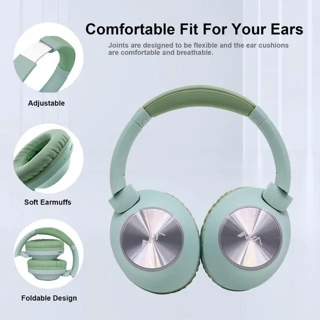 Alt view image 5 of 5 - XuanGui Over Ear Wireless Bluetooth Headphones, 20H Playtime Wireless Headphones, HiFi Stereo and Lightweight Foldable Headphones with FM Radio, SD/TF for Home Work NX300, Green