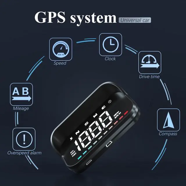 Alt view image 3 of 5 - Yaouzicn Heads Up Display, GPS Speedometer M23, Universal Car HUD with Speed MPH, Compass Direction, Overspeed Alarm HD Display, USB Cable Plug & Play