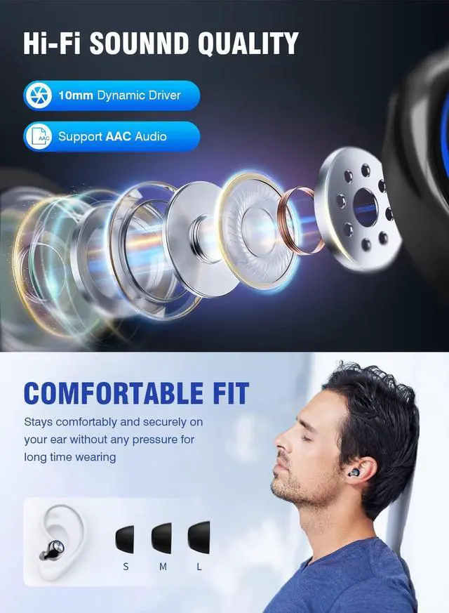 Alt view image 4 of 5 - YIPUT Wireless Earbuds Bluetooth 5.3 Headphones 200 Hours Playtime with 2000mAh charg Case,in Ear Headest IP7Waterproof Noise Cancelling Built-in Mic,Premiu Bass LCD Display,for Sports/Working/Study