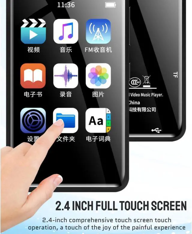 Alt view image 4 of 5 - Mp3 Player with Bluetooth, 2.4 HD Full, Portable HiFi Sound Digital Music Player with FM Electronic Book Function, Mini Portable Music Player (4+32GB (Memory Card))