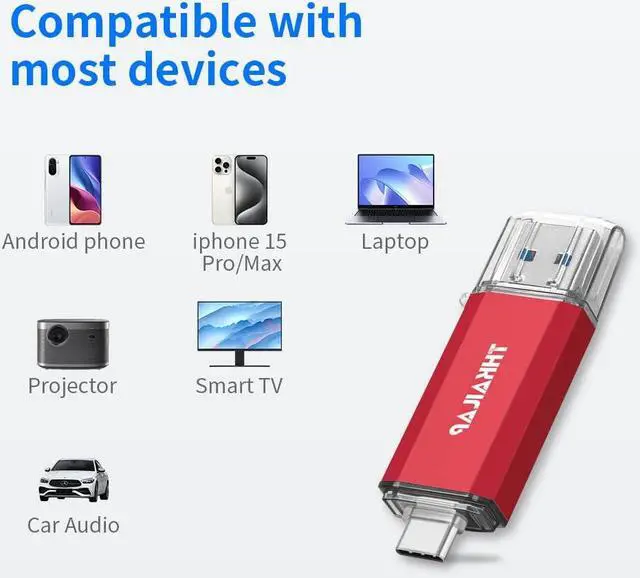 Alt view image 5 of 5 - Thkailar USB C Flash Drive 256GB,USB Flash Drive with Type C and Type A 3.1 Port Compatible with Android Phone,MacBook Pro,PC(Red)