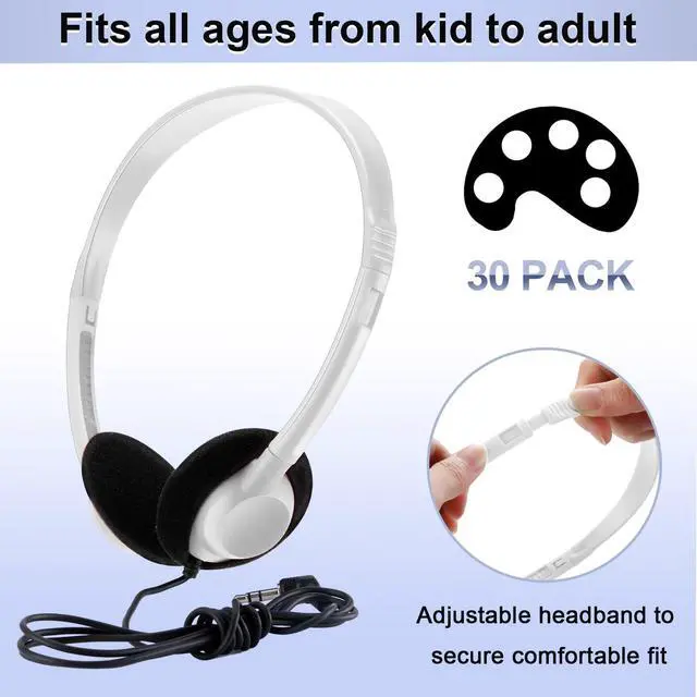 Alt view image 2 of 5 - Yunsailing 30 Pack Class Set Headphones for Students Bulk School Headsets Earphones with 3.5mm Jack Classroom Must Haves Teacher Supplies for Adults Laptop Computer(White)