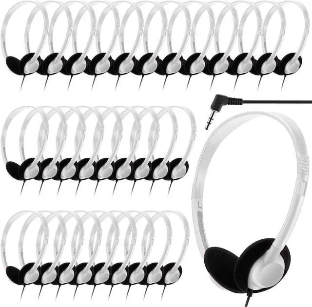 Main image of Yunsailing 30 Pack Class Set Headphones for Students Bulk School Headsets Earphones with 3.5mm Jack Classroom Must Haves Teacher Supplies for Adults Laptop Computer(White)