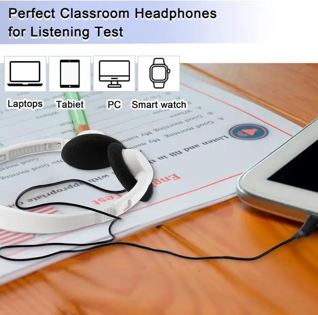 Alt view image 5 of 5 - Yunsailing 30 Pack Class Set Headphones for Students Bulk School Headsets Earphones with 3.5mm Jack Classroom Must Haves Teacher Supplies for Adults Laptop Computer(White)