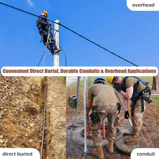 Alt view image 5 of 5 - YUTIANHOME 50 Meters 4 Core OM3 Multimode Industrial TPU LC to LC Outdoor Armored Fiber Patch Cable, Direct Burial 4 Strands Fiber Optic Cable, 10Gb Duplex 50/125um MMF LC-LC 4 Fibers, Black