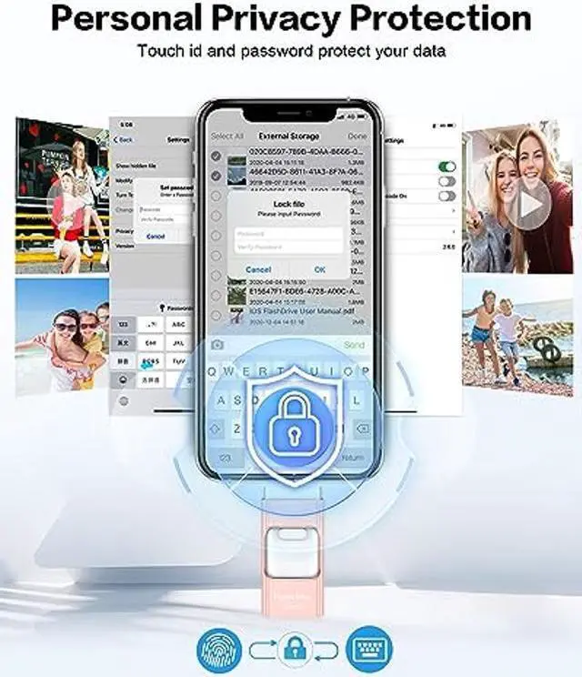 Alt view image 5 of 5 - Flash Drive for iPhone 128GB, Photo Stick Thumb Drive USB Stick High Speed Transfer USB Drives External Storage Memory Expansion for iPhone/iPad/PC/Laptop (Pink)
