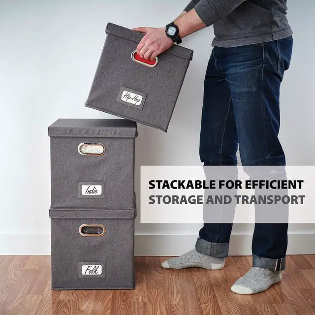 Alt view image 3 of 5 - ZICOTO Decorative Vinyl Record Storage Box for 50+ Single Records - Sturdy and Easy to Carry LP Holder with Lid - The Perfect Storage Crate for Your Valuable Album Collection