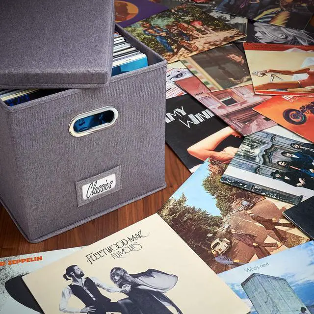 Alt view image 5 of 5 - ZICOTO Decorative Vinyl Record Storage Box for 50+ Single Records - Sturdy and Easy to Carry LP Holder with Lid - The Perfect Storage Crate for Your Valuable Album Collection
