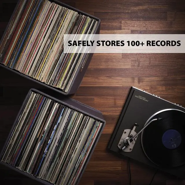 Alt view image 4 of 5 - ZICOTO Decorative Vinyl Record Storage Box for 50+ Single Records - Sturdy and Easy to Carry LP Holder with Lid - The Perfect Storage Crate for Your Valuable Album Collection