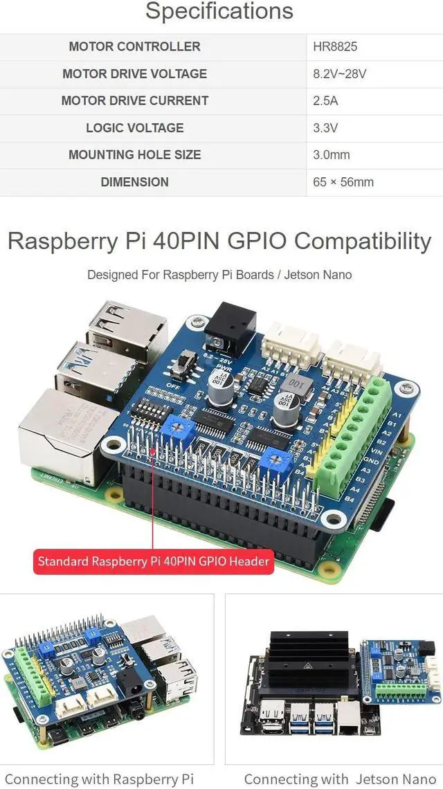 Alt view image 4 of 5 - Waveshare HRB8825 Stepper Motor HAT Compatible with Raspberry Pi Drives Two Stepper Motors Up to 1/32 Microstepping