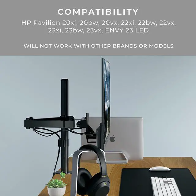 Alt view image 2 of 5 - HumanCentric VESA Mount Adapter Bracket for HP Pavilion 20xi, 20bw, 20vx, 22xi, 22bw, 22vx, 23xi, 23bw, 23vx, Envy 23 LED (V2)