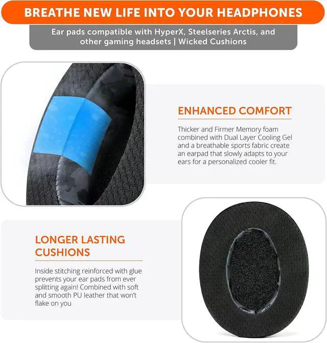 Alt view image 3 of 5 - WC Freeze Hybrid Fabric Cooling Gel Replacement Earpads - Compatible with HyperX Cloud, Steelseries Arctis, ATH M50X, Turtle Beach Stealth & More - Comfortable & Cooler for Longer | (Black Camo)