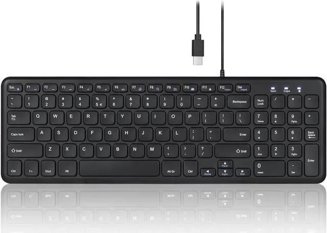Main image of Perixx PERIBOARD-213C Wired Silent USB-C Scissor Keyboard - 14.45x4.76x0.71 Inches Compact Design with Number Pad - Black - US English