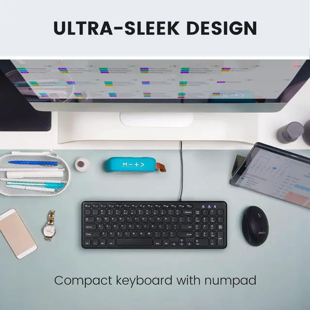 Alt view image 4 of 5 - Perixx PERIBOARD-213C Wired Silent USB-C Scissor Keyboard - 14.45x4.76x0.71 Inches Compact Design with Number Pad - Black - US English