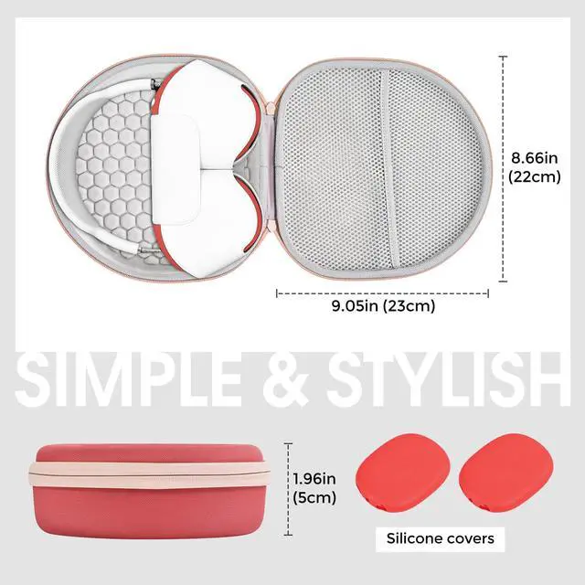 Alt view image 5 of 5 - ProCase Hard Case for AirPods Max, Travel Carrying Headphone Case with Silicone Earpad Cover & Mesh Pocket, AirPods Max Protective Portable Storage Bag -Red