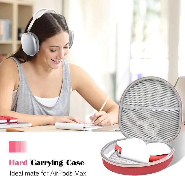 Alt view image 2 of 5 - ProCase Hard Case for AirPods Max, Travel Carrying Headphone Case with Silicone Earpad Cover & Mesh Pocket, AirPods Max Protective Portable Storage Bag -Red