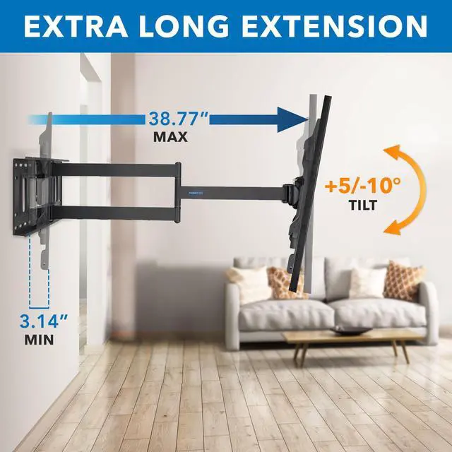 Alt view image 5 of 5 - Mount-It! Long Arm TV Mount, Full Motion Long Extension Wall Bracket with 38.5 inch Extension,TV Wall Mount Fits Screens 40, 50, 55, 60, 65, 70, 75, 80 Inch, Max VESA 600x400 Compatible, Holds 121 Lbs