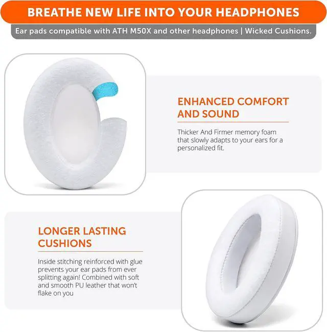 Alt view image 4 of 5 - WC PadZ Velour - The Ultimate Upgraded Earpads by Wicked Cushions - Compatible with Audio Technica, HyperX, SteelSeries Arctis & More - Extra Thick - Bigger Opening - Softer Memory Foam | White