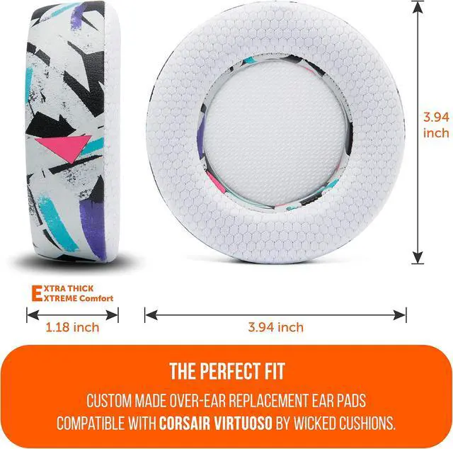 Alt view image 5 of 5 - WC Freeze Virtuoso - Hybrid Fabric Cooling Gel Replacement Earpads for Corsair Virtuoso Gaming Headset, Made by Wicked Cushions, Improved Durability, Thickness and Sound Isolation |90'S White