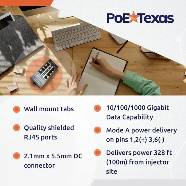 Alt view image 3 of 5 - PoE Texas 4 Port PoE Injector - Gigabit Passive Power Over Ethernet - 802.3af or at Compatible PoE Injector for VoiP Phones, WiFi Access Points, IP Cameras - 4 Ports of Data + Power Out