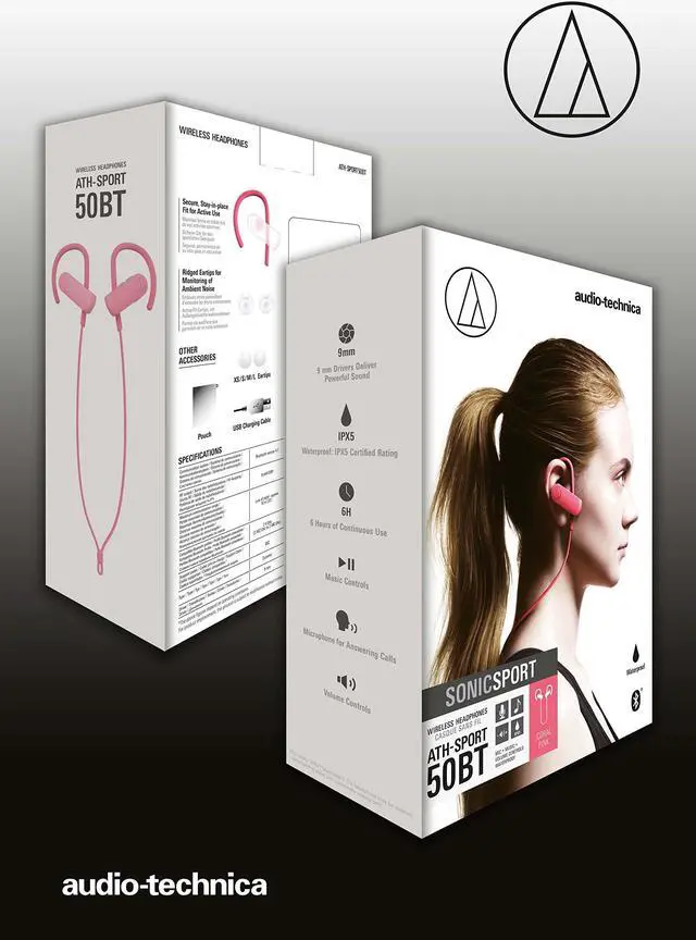 Alt view image 4 of 4 - Audio-Technica ATH-SPORT50BTBK SonicSport Bluetooth Wireless In-Ear Headphones, Pink