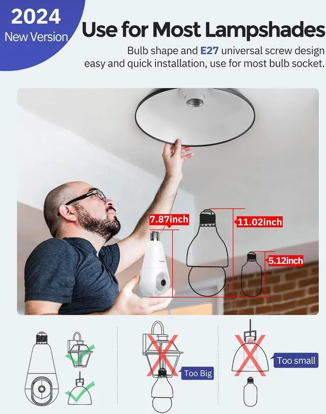 Alt view image 3 of 5 - Hugolog 3K 5MP Light Bulb Security Cameras Wireless Outdoor-2.4GHz Cameras for Home Security Indoor with AI Sound Processing&Motion Detection,Color Night Vision,Auto Tracking,Siren Alarm,2-Way Talk