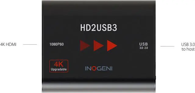 Alt view image 3 of 5 - 1080p 60fps HDMI to USB 3.0 (4K Upgradable) Professional Video and Audio Converter, Capture Card, HD2USB3 by INOGENI, PRO AV Plug'n Go, Compatible with All Systems and Apps (No Driver Required)
