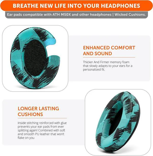 Alt view image 4 of 5 - WC Wicked Cushions PadZ - Thick & Soft Ear Pads for ATH M50X / M40X / SteelSeries Arctis/HyperX Cloud & Alpha/Logitech G Pro X/Compatible with Over 50 Headphones | Speedracer Cyan