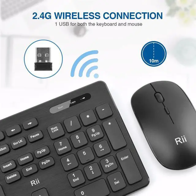 Alt view image 2 of 5 - (10 Pack) Wireless Keyboard and Mouse Combo - Rii Standard Office PC Keyboard and Optical Wireless Mice for Windows/Android TV Bo/PC/Laptop/PS3/4
