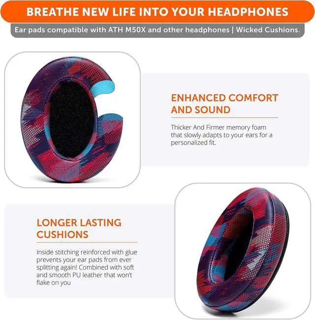 Alt view image 3 of 5 - WC PadZ & BandZ Bundle - Replacement Earpads and Headband Cover for ATH M50X and M Series Headphones | Speed Racer Pack