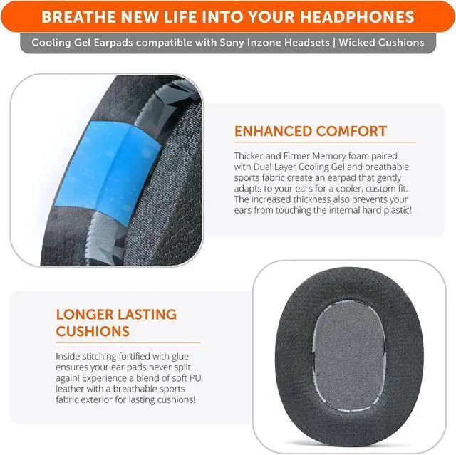Alt view image 4 of 5 - WC Freeze Inzone - Cooling Gel Earpads Compatible with Sony Inzone H9 & H7 Headphones by Wicked Cushions - Boost Comfort, Durability, Thickness & Sound Isolation for Epic Gaming | Geo Grey