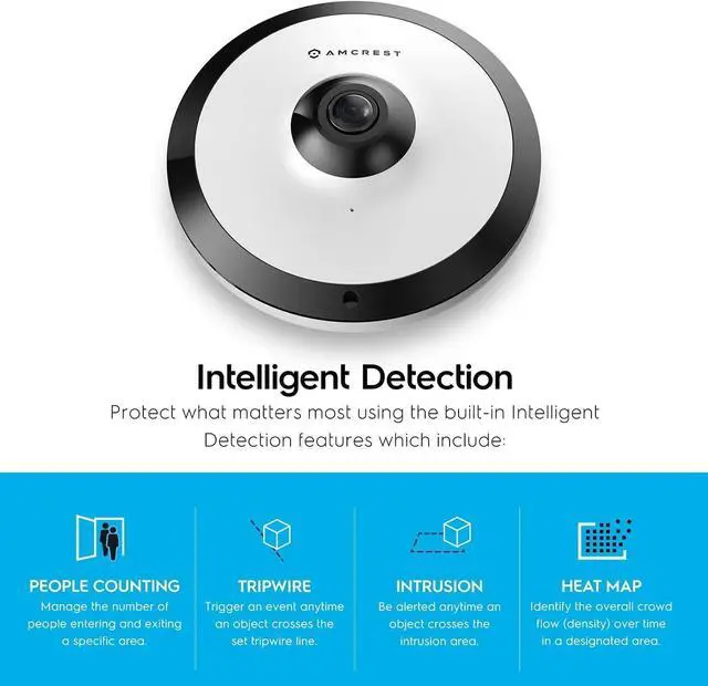Alt view image 4 of 5 - Amcrest Fisheye IP POE Camera, 360° Panoramic 5-Megapixel POE IP Camera, Fish Eye Security Indoor Camera, IVS Features and People Counting, MicroSD Recording, IP5M-F1180EW-V2 (White)