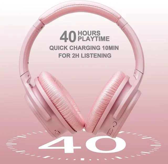Alt view image 4 of 5 - ZIHNIC 2 Items,1 Rose Active Noise Cancelling Headphones Bundle with 1 Blue Bluetooth Wireless Headset