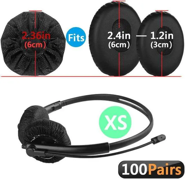 Alt view image 2 of 5 - Geekria 100 Pairs Disposable Headphones Ear Cover for Small Call Center Headset Earcup, Stretchable Sanitary Ear Pads Cover, Hygienic Ear Cushion Protector (XS/Black)