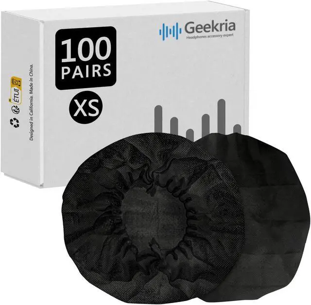 Main image of Geekria 100 Pairs Disposable Headphones Ear Cover for Small Call Center Headset Earcup, Stretchable Sanitary Ear Pads Cover, Hygienic Ear Cushion Protector (XS/Black)
