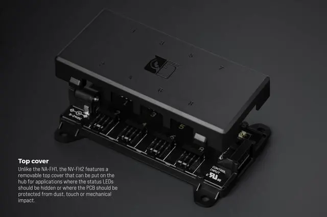 Alt view image 4 of 5 - Noctua NV-FH2, 8 Channel Fan Hub for 5V, 12V, and 24V Fans, up to 60W Total with Optional 5.5mm Barrel Connector Power Supply (Black)