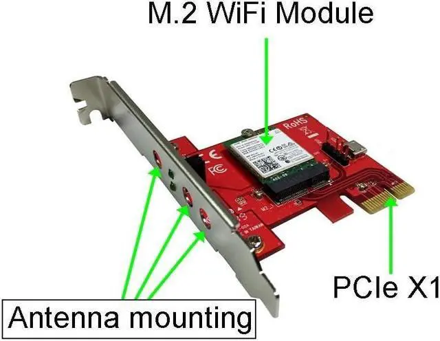 Alt view image 4 of 5 - Ableconn PEXM2150E PCI Express x1 Adapter Card with M.2 Key E Socket - Support M2 E Key or A-E Key WiFi or Bluetooth Module