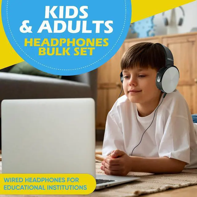 Alt view image 2 of 5 - 5 Pack Bulk Wired On-Ear Leather Headphones with 3.5mm Connector, Round Metal Housing, Multi