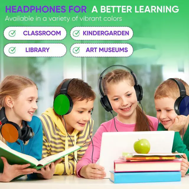 Alt view image 4 of 5 - 5 Pack Bulk Wired On-Ear Leather Headphones with 3.5mm Connector, Round Metal Housing, Multi