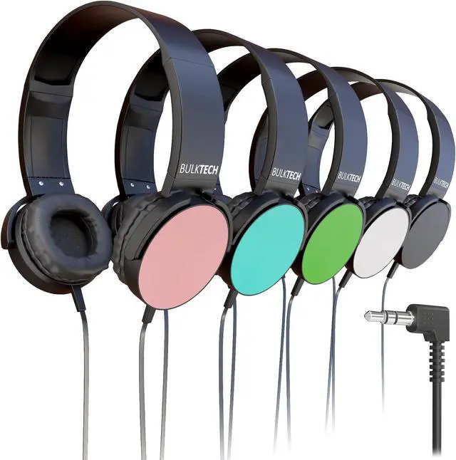 Main image of 5 Pack Bulk Wired On-Ear Leather Headphones with 3.5mm Connector, Round Metal Housing, Multi