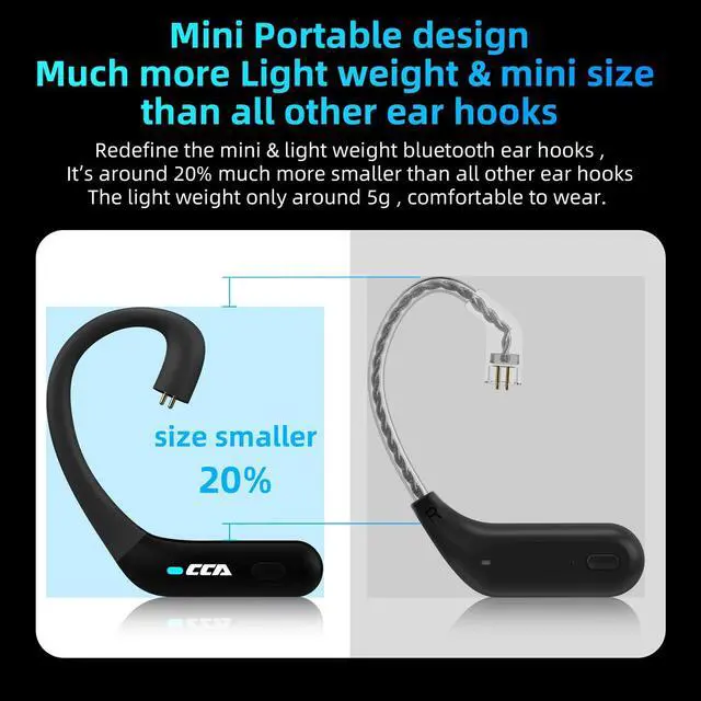 Alt view image 4 of 5 - CCA BTX Bluetooth 5.2 Module IEM Bluetooth Adapter with Mic Waterproof Ear Hook Extra Long Battery Life Bluetooth Cable for KZ ZS10 PRO/ZSN Pro X/ZSN PRO/ZSN/AS16/ZAX/DQ6 CA16 /C12/CRA(C pin)
