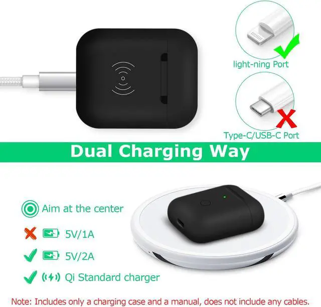 Alt view image 3 of 5 - CIVPOWER Wireless Charging Case Compatible with AirPods 1 2Air pods Charger Case Replacement with Bluetooth Pairing Sync Buttonno Aipods (Black)