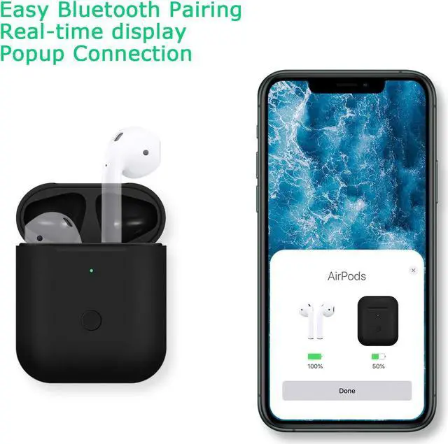 Alt view image 5 of 5 - CIVPOWER Wireless Charging Case Compatible with AirPods 1 2Air pods Charger Case Replacement with Bluetooth Pairing Sync Buttonno Aipods (Black)