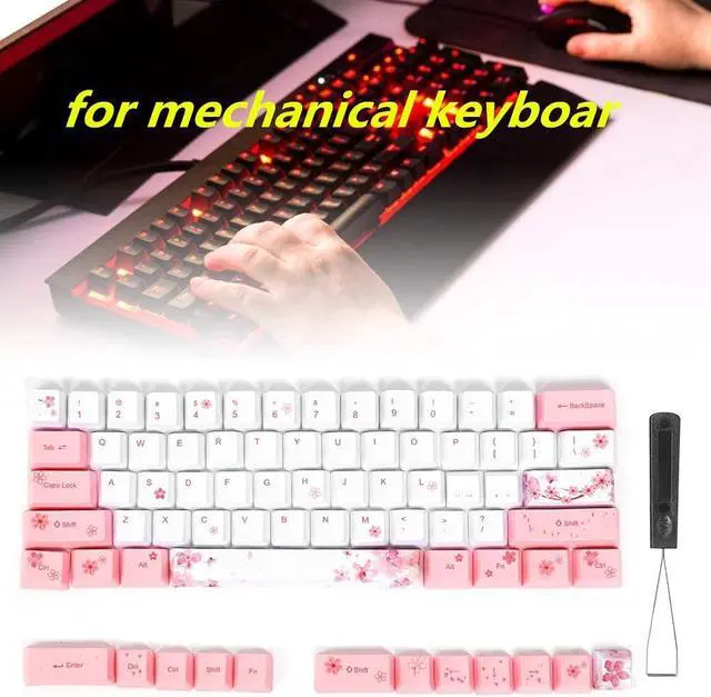 Alt view image 3 of 5 - 73PCs Sublimation Keycaps PBT Mechanical Keyboard Accessory PC Parts with Cute Pattern,Universal for Mechanical Keyboard(6064 Blossom)