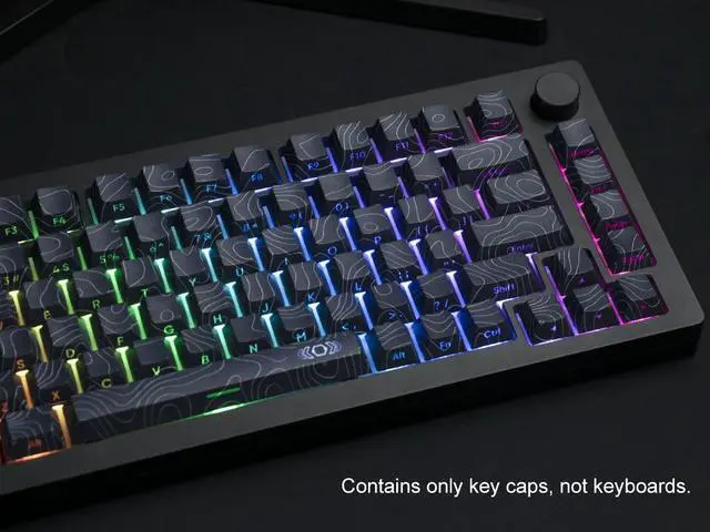 Alt view image 5 of 5 - dagaladoo Black Topographic keycaps Double Shot PBT keycaps Shine Through Keyboard Keys Side Printed Key caps Cherry Profile Custom keycap Set for100%, 75%, 65%, 60% US Layout Mechanical Keyboard