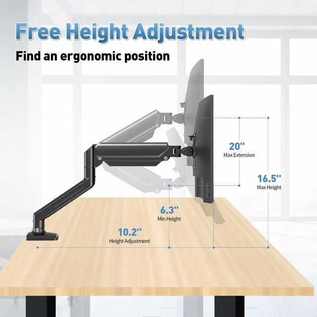 Alt view image 4 of 5 - C-MOUNTS Single Monitor Desk MountGas Spring Monitors Arm for 17-32 inch Screens,Adjustable Computer Monitors Stand up to 4.4 to 19.8 lbs,Vesa Mount with Clamp and Grommet Base, VESA 75 & 100mm