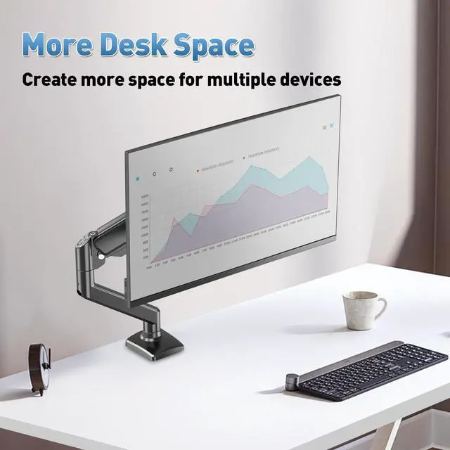 Alt view image 5 of 5 - C-MOUNTS Single Monitor Desk MountGas Spring Monitors Arm for 17-32 inch Screens,Adjustable Computer Monitors Stand up to 4.4 to 19.8 lbs,Vesa Mount with Clamp and Grommet Base, VESA 75 & 100mm
